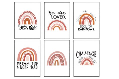 Boho Rainbow Inspirational Quote Poster Pack Printable | Etsy