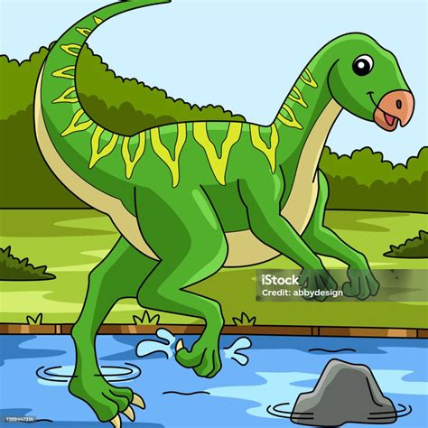 Qantassaurus Dinosaur Colored Cartoon Illustration Stock Illustration - Download Image Now ...