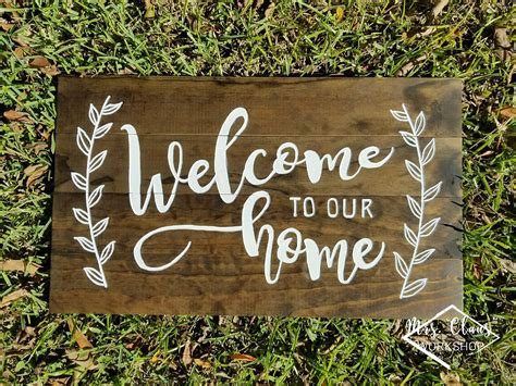 Hand Carved Welcome to our Home Sign - Farmhouse Wood Sign - Rustic ...