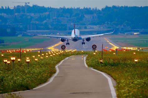 Airplane Landing at Airport Runway Stock Image - Image of travel ...