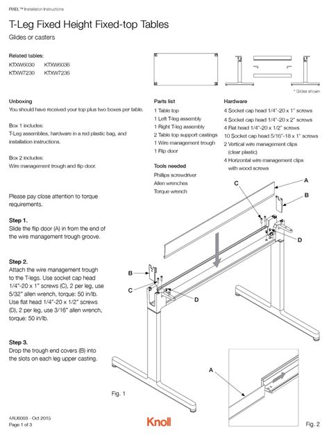 KNOLL PIXEL KTXW7230 INDOOR FURNISHING INSTALLATION INSTRUCTIONS | ManualsLib