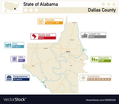 Detailed infographic and map of dallas county Vector Image