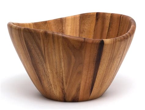 Large Bowl Acacia Wavy Lipper Wood Salad Natural Serving Salad ...