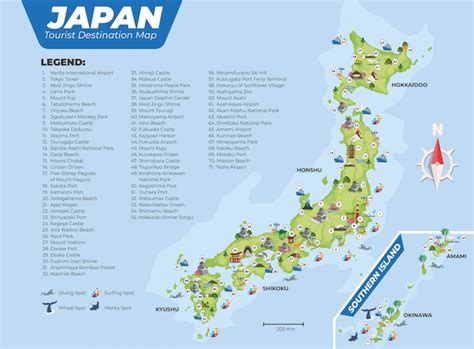 Japan tourist destination map with details Vector | Premium Download