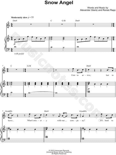 Reneé Rapp "Snow Angel" Sheet Music in C Major (transposable) - Download & Print - SKU: MN0275972_U5