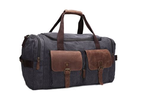 Canvas Leather Overnight Duffle Bag Canvas Travel Tote Duffel Weekend ...