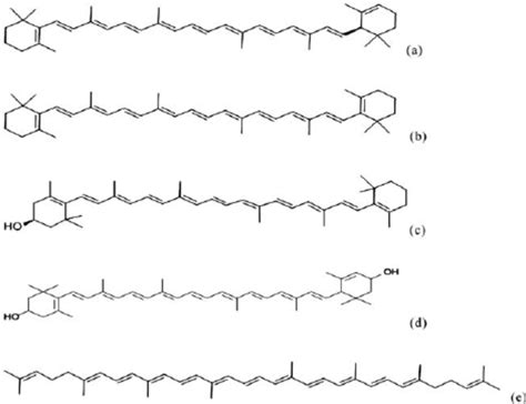 Structure of carotenoids: (a) a -carotene, (b) b -carotene, (c ...