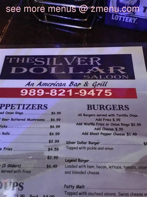 Menu at Silver Dollar Pub & Grill, Higgins Lake, W Higgins Lake Dr