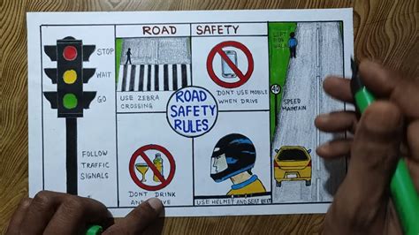 Road safety drawing/ Easy way to draw Road safety rules step by step - YouTube