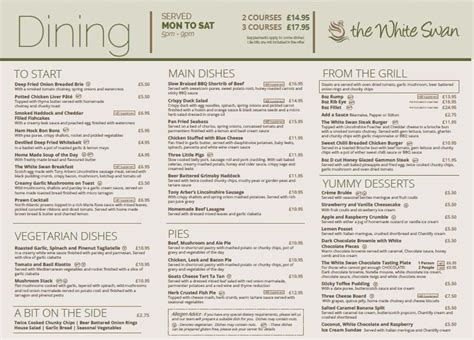 Menu at The White Swan pub & bar, Scotter