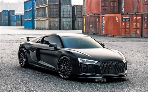 Audi R8 V10 Plus boasting Sichtcarbon body kit, a satin black foil and a set of Strasse Forged ...