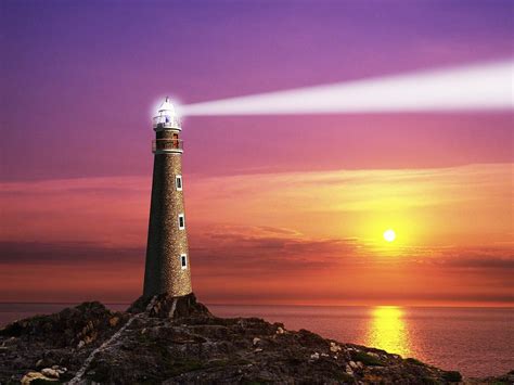 Download Horizon Sea Ocean Sunset Light Man Made Lighthouse Wallpaper