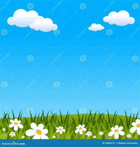 Spring Background With Small Flowers And Ladybugs Cartoon Vector | CartoonDealer.com #20912561