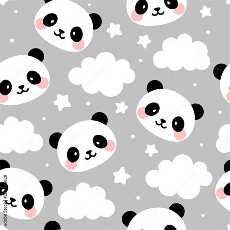 Panda seamless pattern background, happy cute panda in the sky with ...