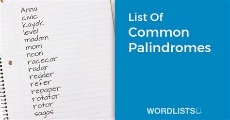 List Of Common Palindromes