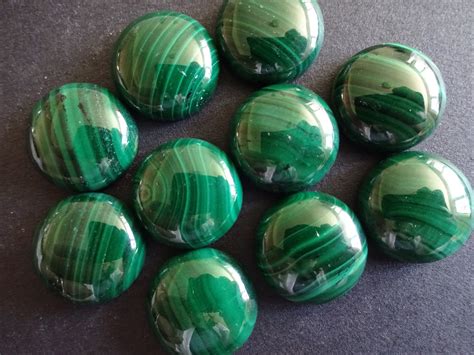 15x5mm Natural Green Malachite Gemstone Cabochon, Round Cabochon, Polished, Stone Cabochon ...