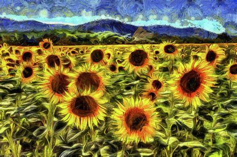 Sunflower Field Van Gogh Art Print by David Pyatt