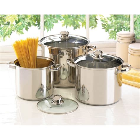 STAINLESS STEEL STOCK POT SET PRODUCT DESCRIPTION: Cook up a plentiful portion of soups, stews ...