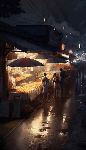 Premium AI Image | Illustration of night markets in japan night streets ...