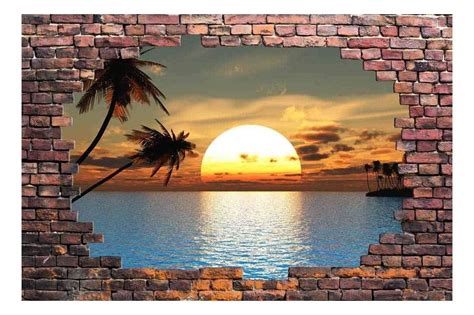 wall26 Large Wall Mural - Sunset at Tropical Sea Viewed through a ...