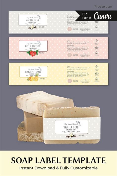 Custom Soap Label Template Canva Soap Bar Sticker Wrap Soap Bar Label ...