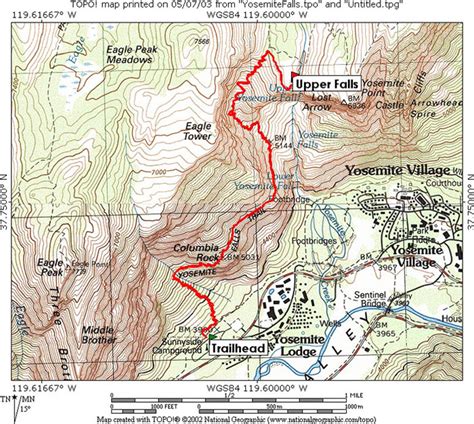 Yosemite Falls; Yosemite NP, CA Topo Map, Profile and Trail Overlay Files