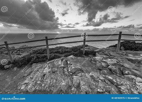 Beautiful Sunset Over Atlantic Ocean. Black and White Stock Image ...