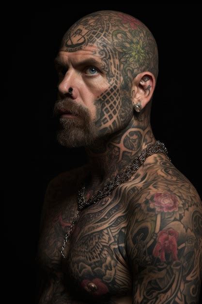 Premium AI Image | A cropped portrait of a heavily tattooed man created with generative ai