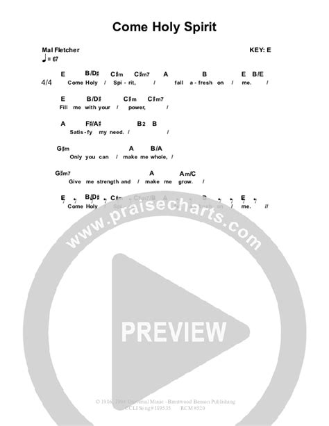 Come Holy Spirit Chords PDF (Dennis Prince / Nolene Prince) - PraiseCharts