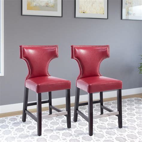 CorLiving Kings 24.5 in. Red Bonded Leather Bar Stool (Set of 2)-DAD-858-B - The Home Depot