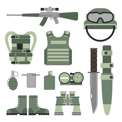 Military Weapon Guns Symbols Armor Set Forces Design And American Fighter Ammunition Navy ...