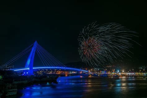 Fireworks over Bridge at Night · Free Stock Photo