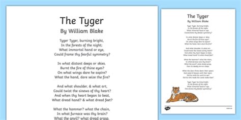 Tiger blake poem. "The Tiger" and "The Lamb" by William Blake Literature Analysis. 2022-10-04