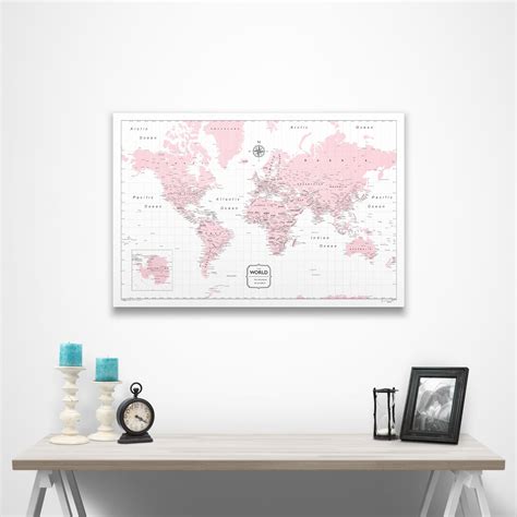 World Map Poster Pink Color Splash - Etsy