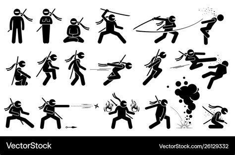 Ninja assassin movement and fighting skills Vector Image