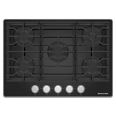 KitchenAid 36 in. 5-Burners Recessed Gas Cooktop in Black KCGG536PBL ...