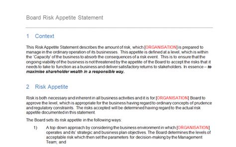 Board Risk Appetite Statement – GRCReady