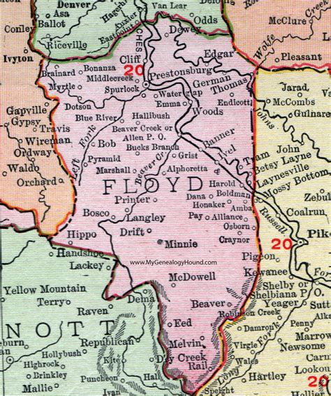 Floyd County, Kentucky 1911 Rand McNally Map Prestonburg, Allen City ...