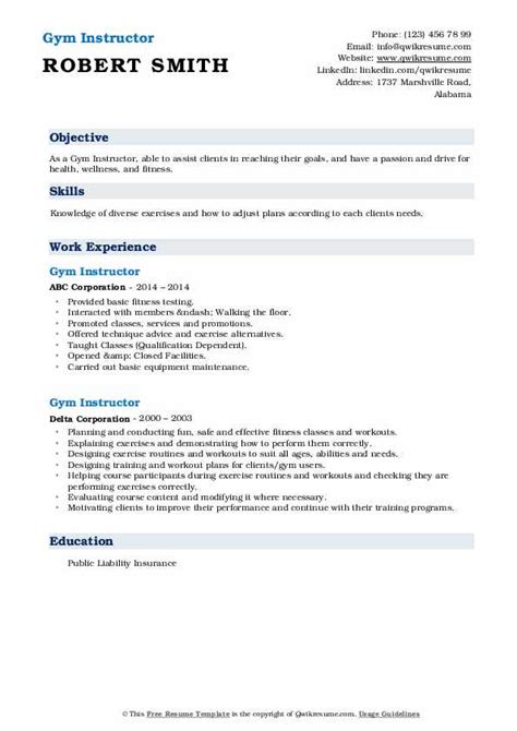 Gym Instructor Resume Samples | QwikResume