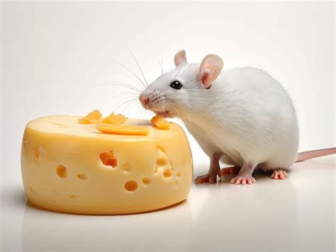 Premium Photo | A white rat is eating cheese