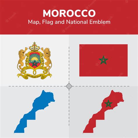 Premium Vector | Morocco map, flag and national emblem