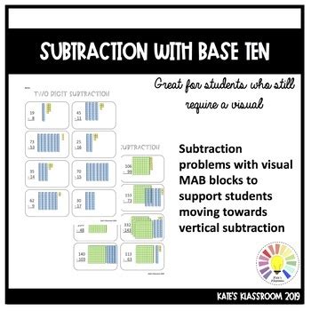 Multi Digit Subtraction with Base Ten MAB Blocks by Kate's Klassroom