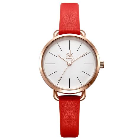 Red Leather Simple Dial Ladies Quartz Clock | Radiajewels | Watches women leather, Watches women ...