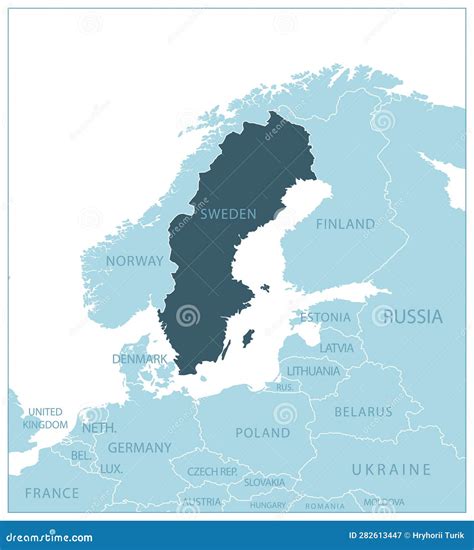 Sweden - Blue Map with Neighboring Countries and Names Stock ...