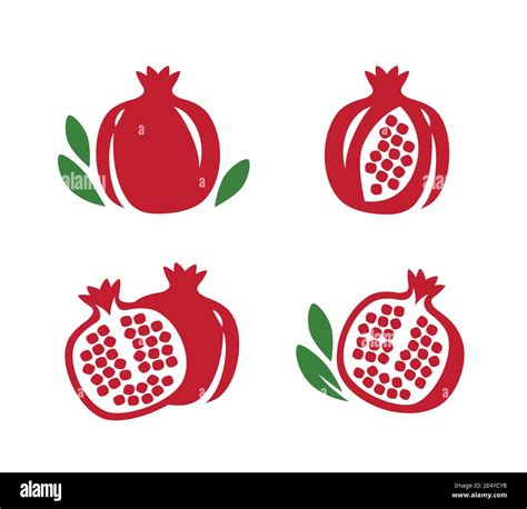 Whole and cut pomegranate icon set. Fruit vector illustration Stock ...