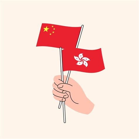 Cartoon Hand Holding Chinese And Hong Kong Flags. China Hong Kong ...