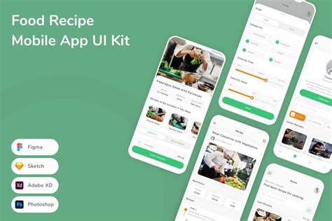 Food Recipe Mobile App UI Kit | UI Kits and Libraries ~ Creative Market