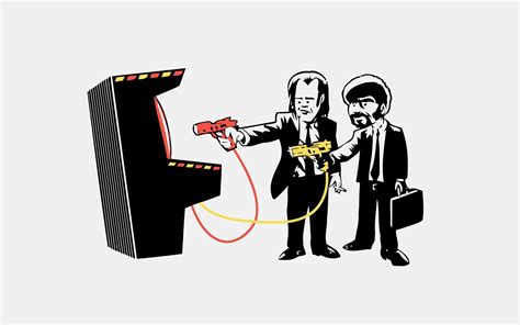 Two people playing on arcade machine illustration, Pulp Fiction, humor, movies, cartoon HD ...