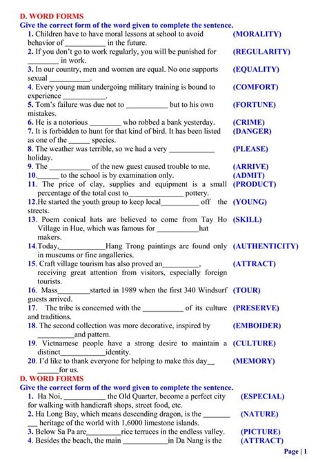 word form exercises for grade 9 students | PDF