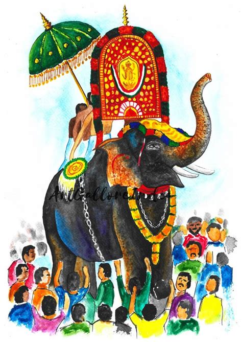 Thrissur Pooram, Kerala Art, South Indian Decor, Malayalam Decor, Onam Wall Art, Indian Art ...